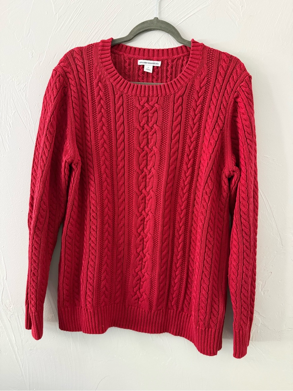Amazon Essentials XL Red Cable Knit 100% Cotton Crewneck Sweater Pullover